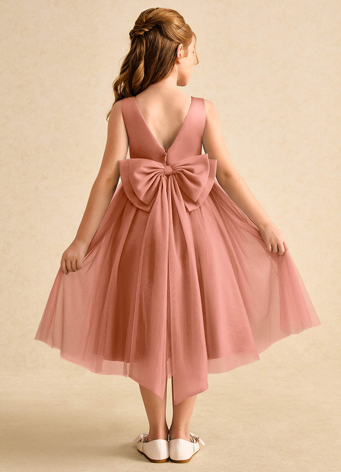 Azazie Winnie Blumenmädchenkleider Ballkleid Schleifen Tüll Kleid Mai Tai image1