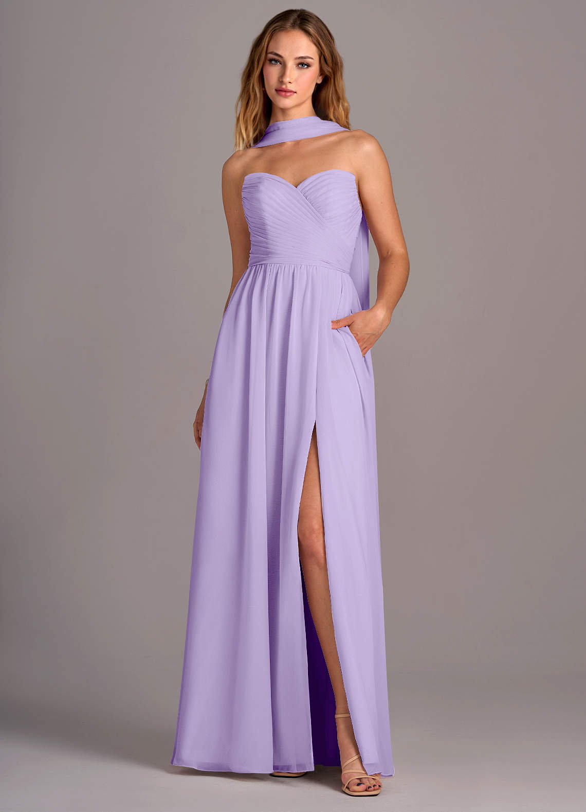 Azazie Joni Bridesmaid Dresses Lilac A-Line Strapless Chiffon Convertible Dress image1
