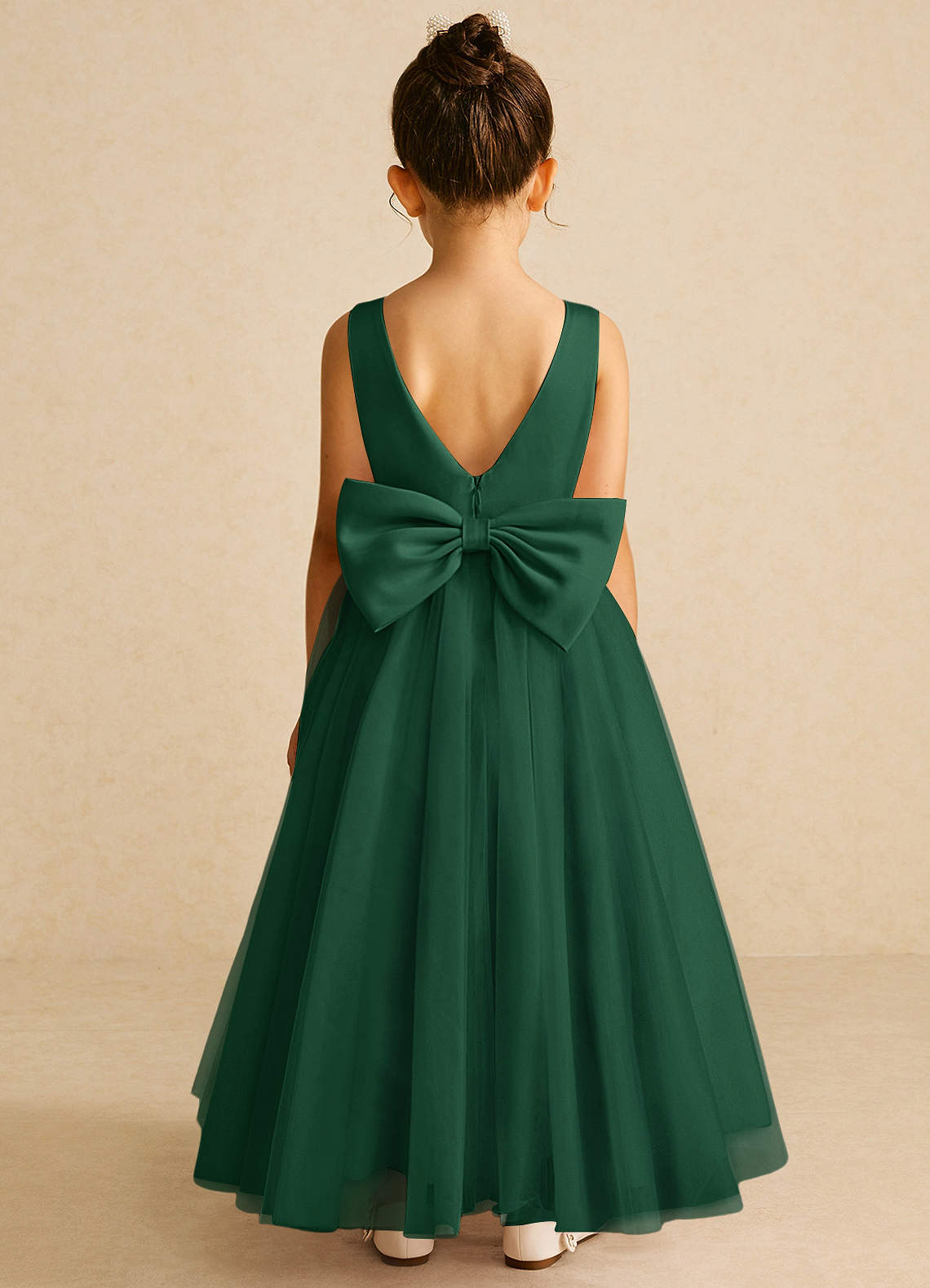 Azazie Pumpkin Flower Girl Dresses Dark Green A-Line Convertible Tulle Dress image5
