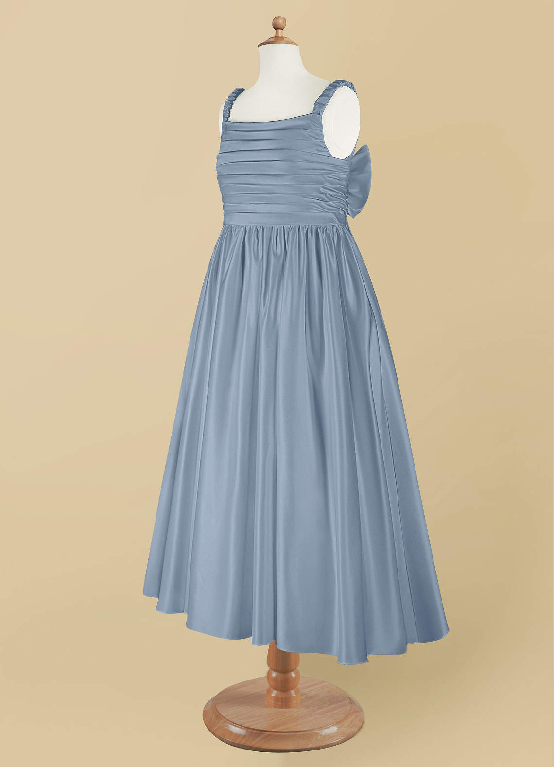 Azazie Cutie Pie Flower Girl Dresses A-Line Pleated Matte Satin Tea-Length Dress image1