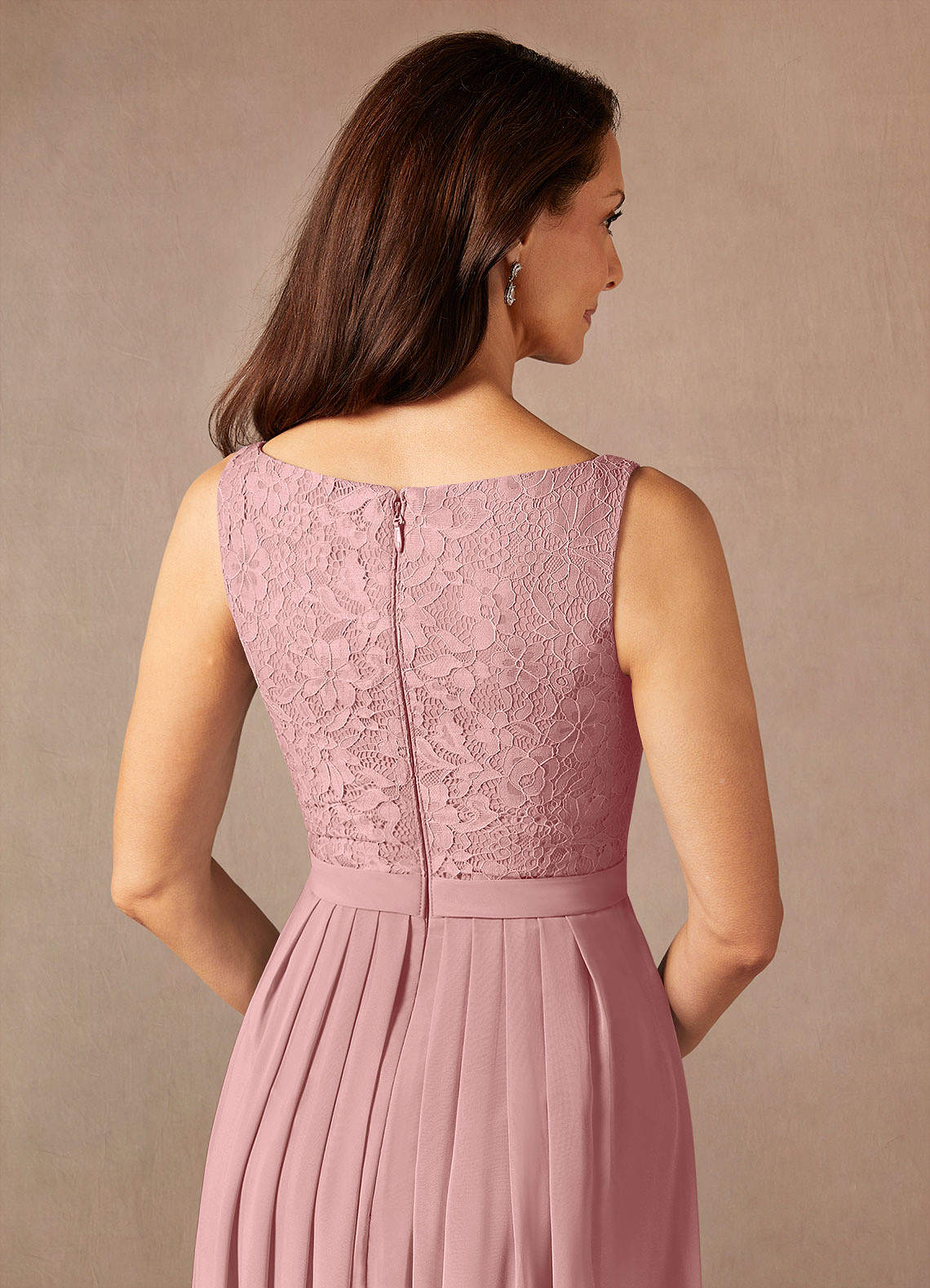 Azazie Ainsling Mother of the Bride Dresses Dusty Rose A-Line Square Neckline Lace Chiffon Dress image10