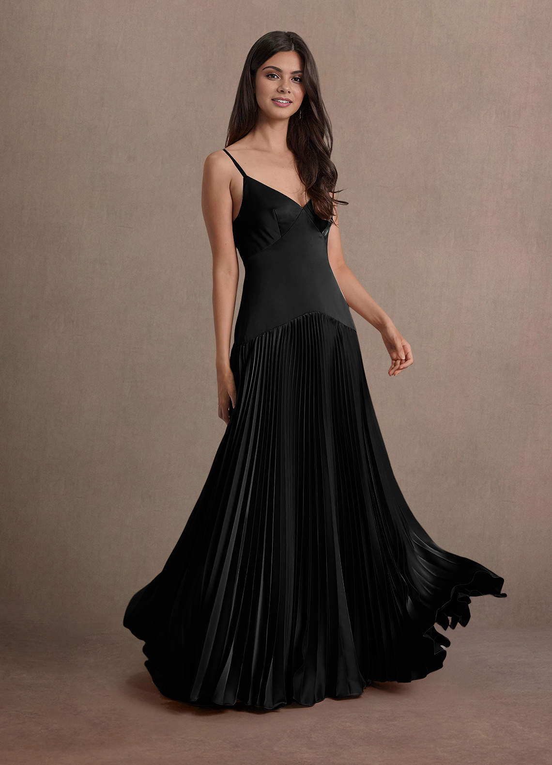 Jill Black Dropped Waist Gown | Azazie CA