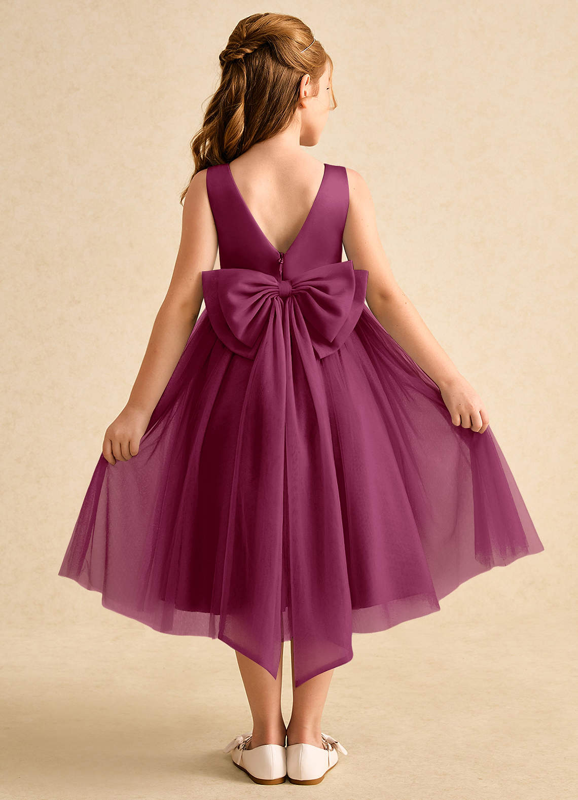 Azazie Winnie Robe Demoiselle D'honneur Fillette Robe Princesse en Tulle Arc Mûre image1