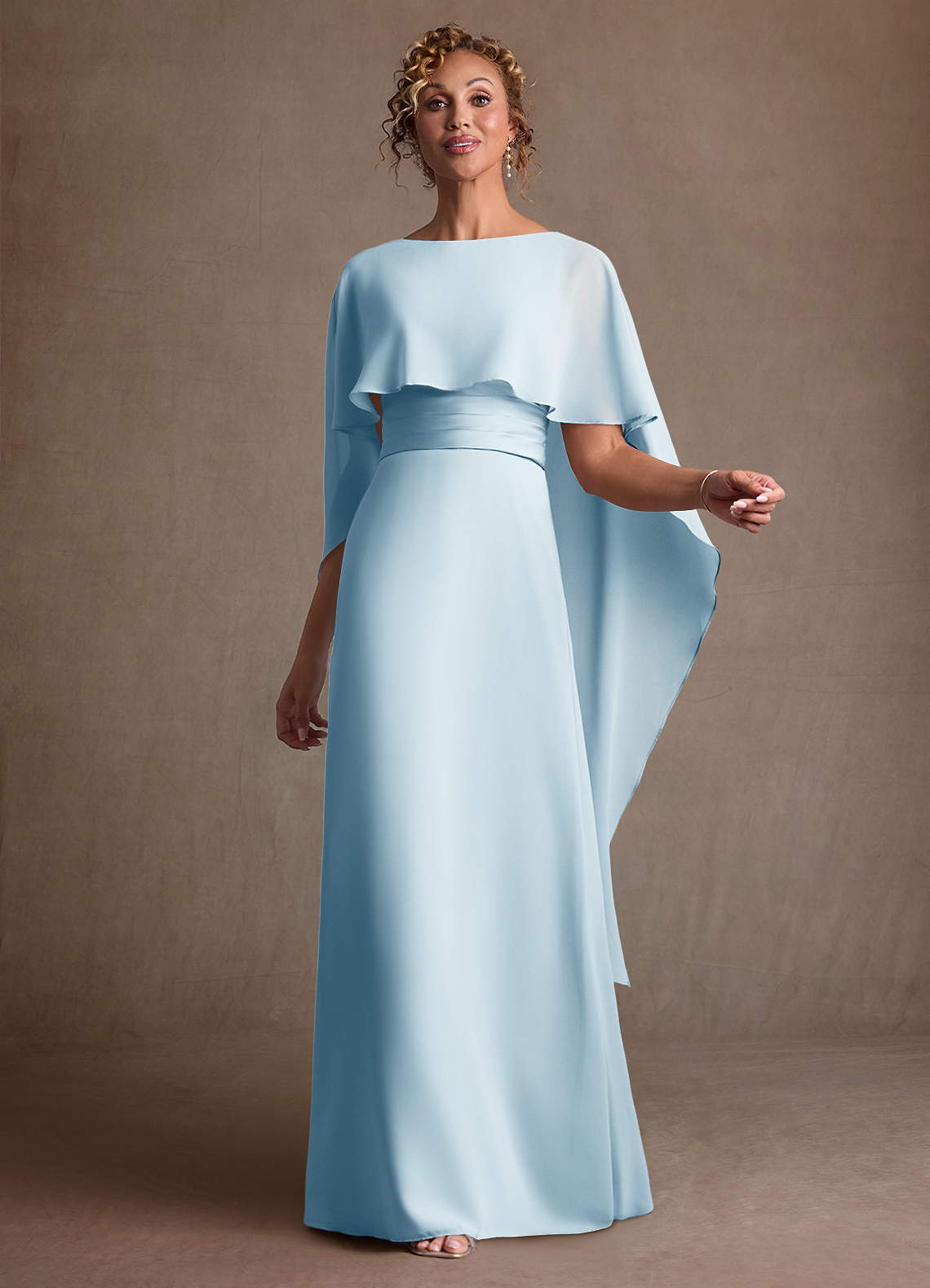 Azazie Marilla Sky Blue A-Line Pleated Chiffon Dress