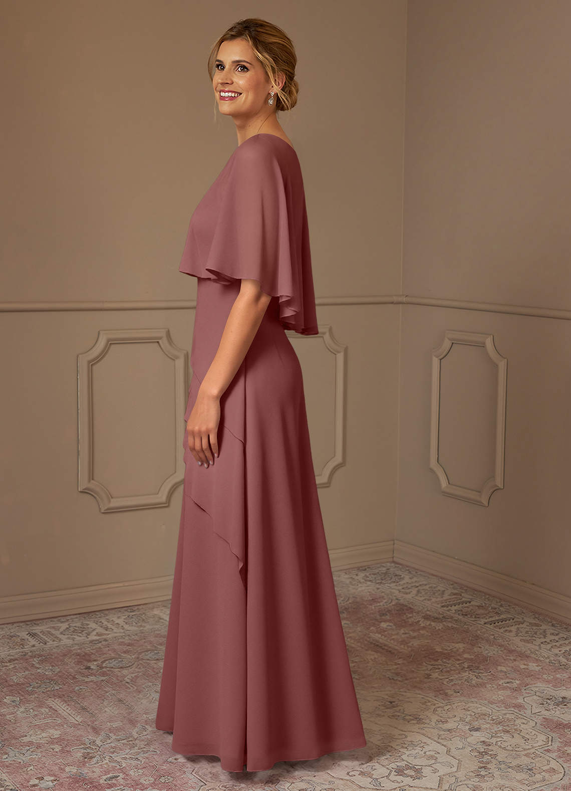 Azazie Bowie vestidos de madre de la novia Vestido de Rosa Del Desierto de Gasa de Corte En A image3