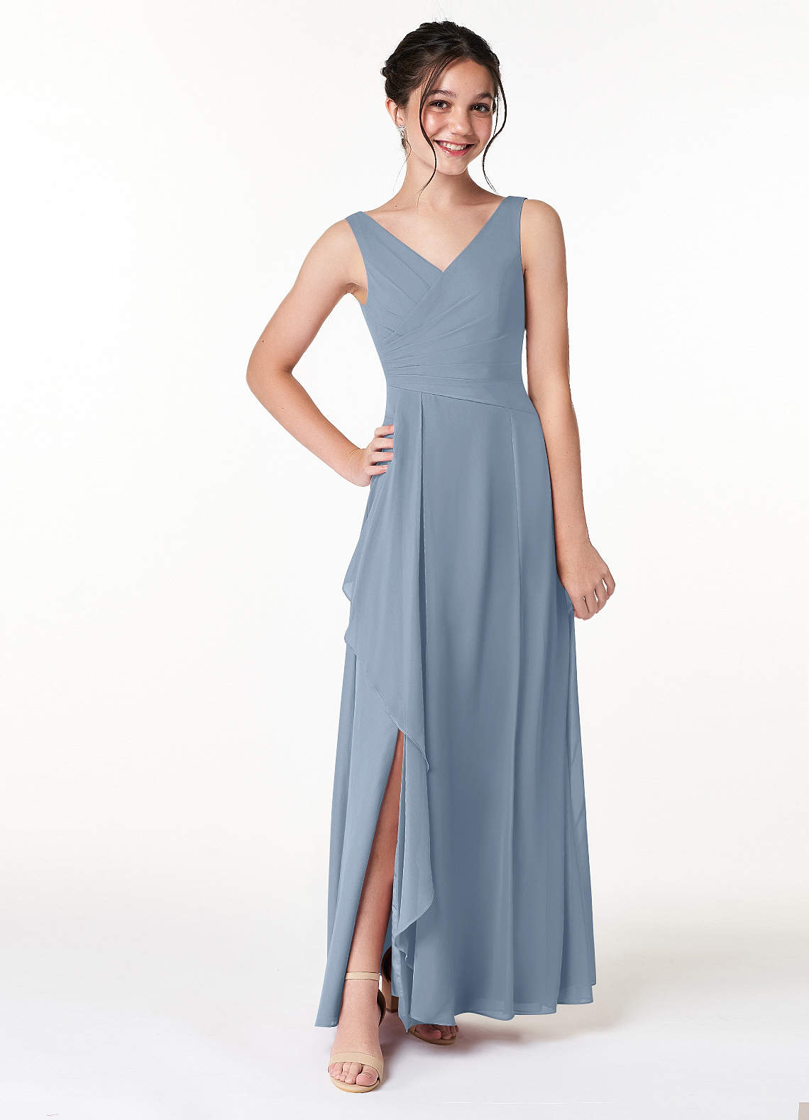 Dusty Blue Azazie Kori Junior Junior Bridesmaid Dresses | Azazie