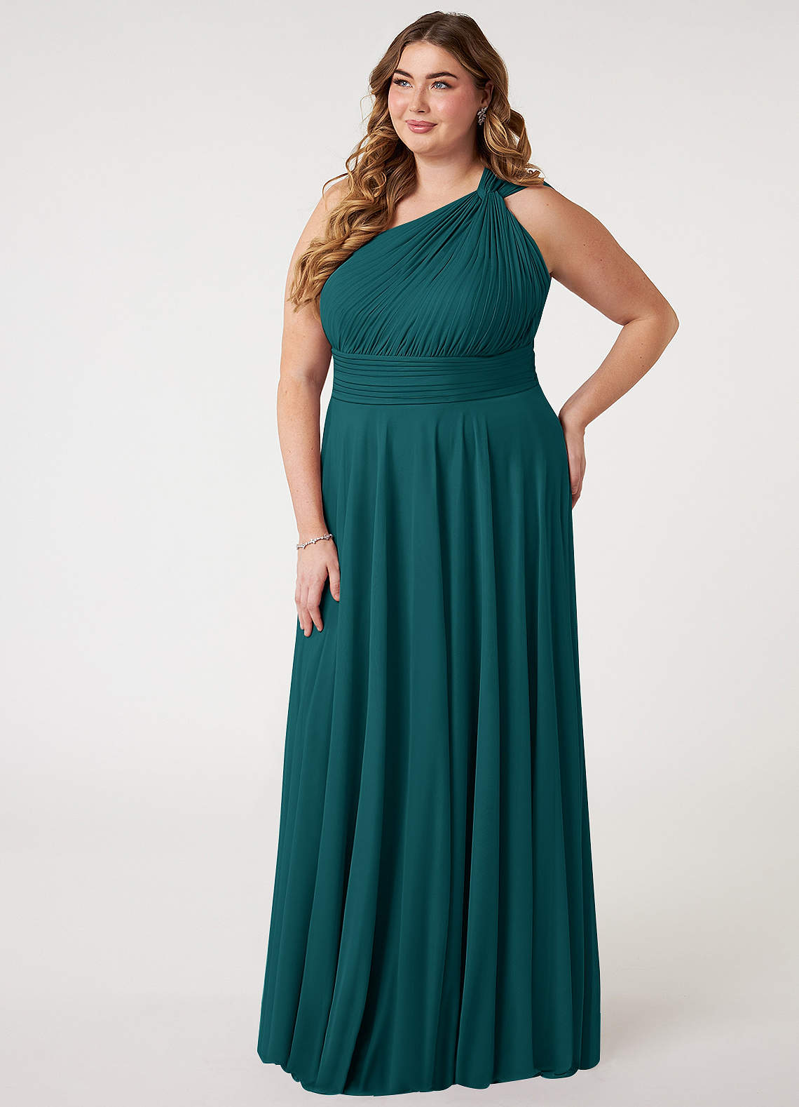 Azazie Charlize Abiti da Damigella Abito A-Line in Maglia Monospalla Verde Pavone image7