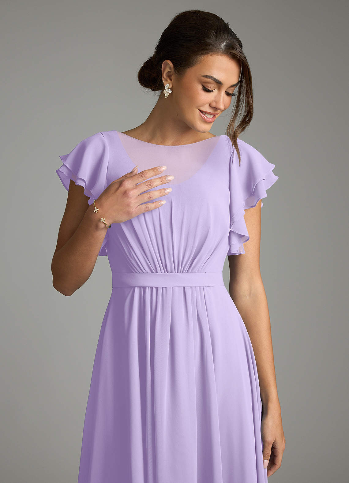 Azazie Daphne Modest Bridesmaid Dresses A-Line Ruffled Chiffon Floor-Length Dress image4