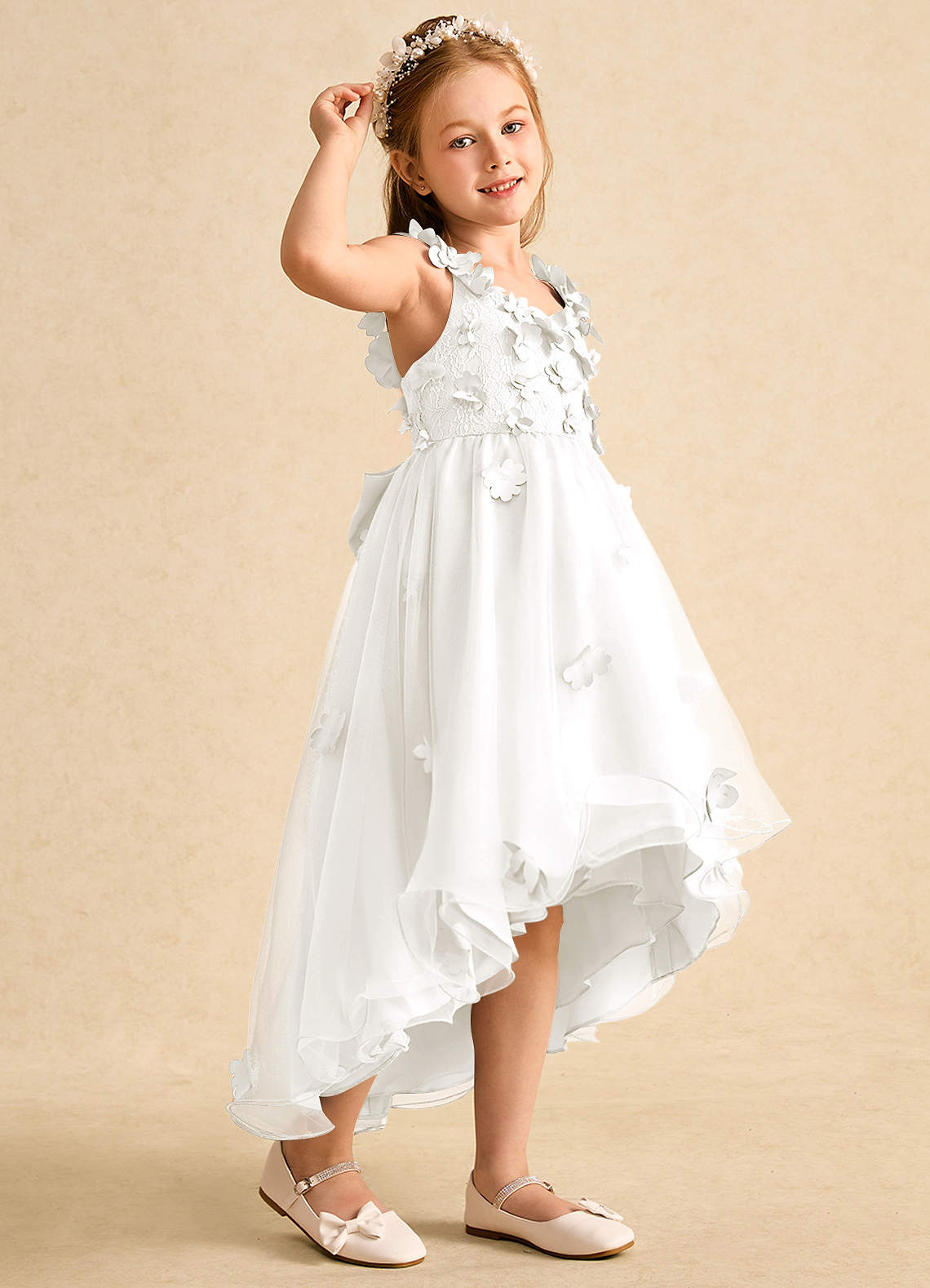 Azazie Tweety Flower Girl Dresses Ivory A-Line Lace Tulle Dress image1
