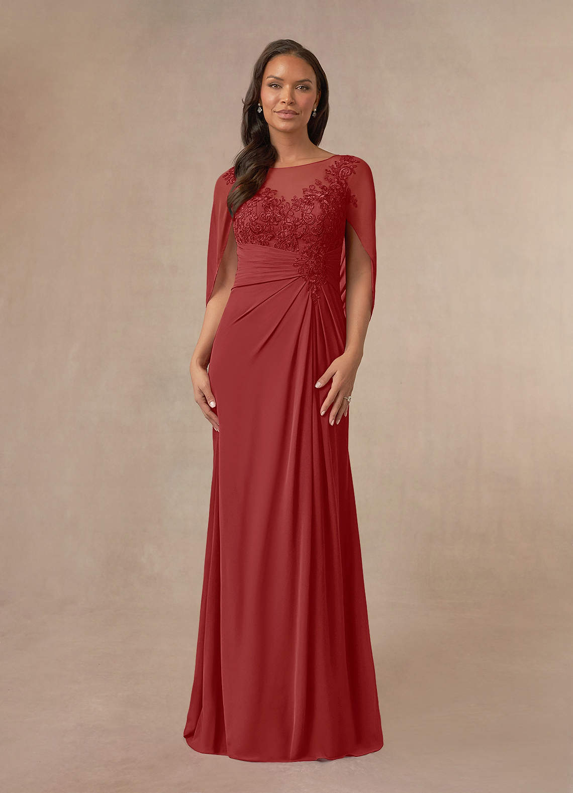 Azazie Hera Mother of the Bride Dresses Rust A-Line Lace Capelet Chiffon Dress image1