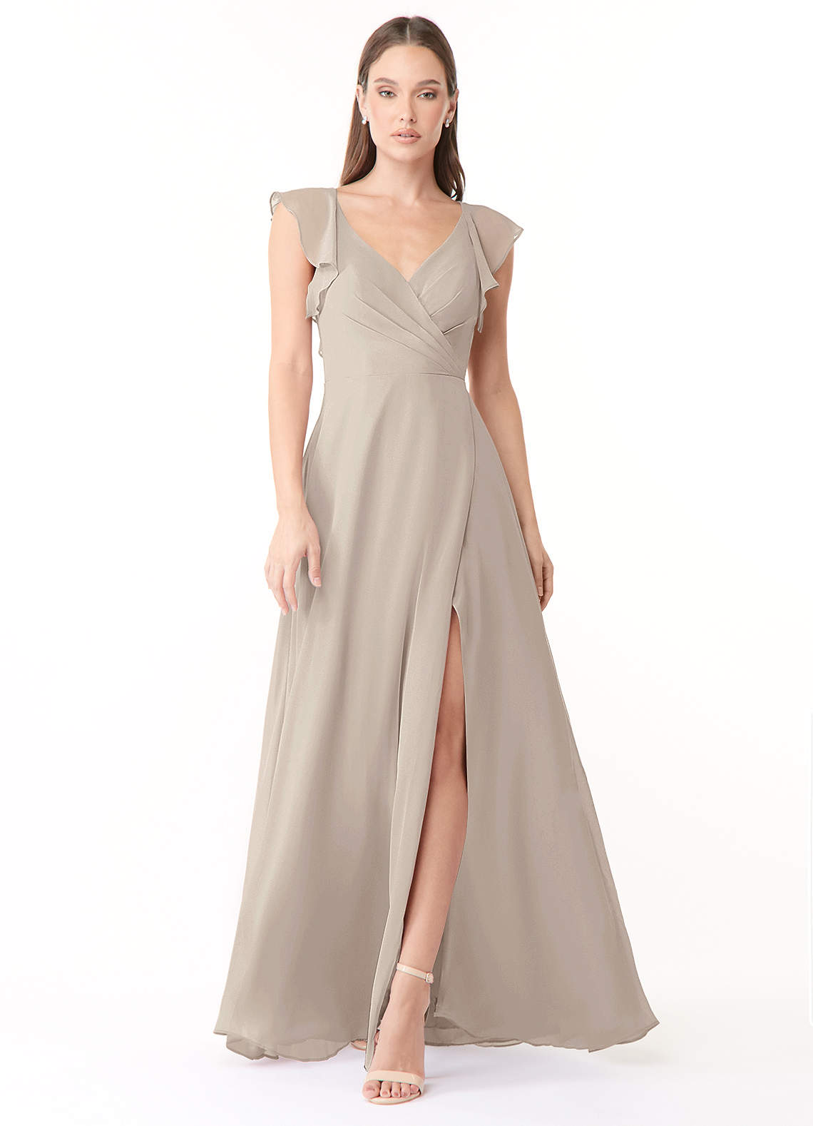 Azazie Yoko Bridesmaid Dresses Frost A-Line Ruched Chiffon Dress image1