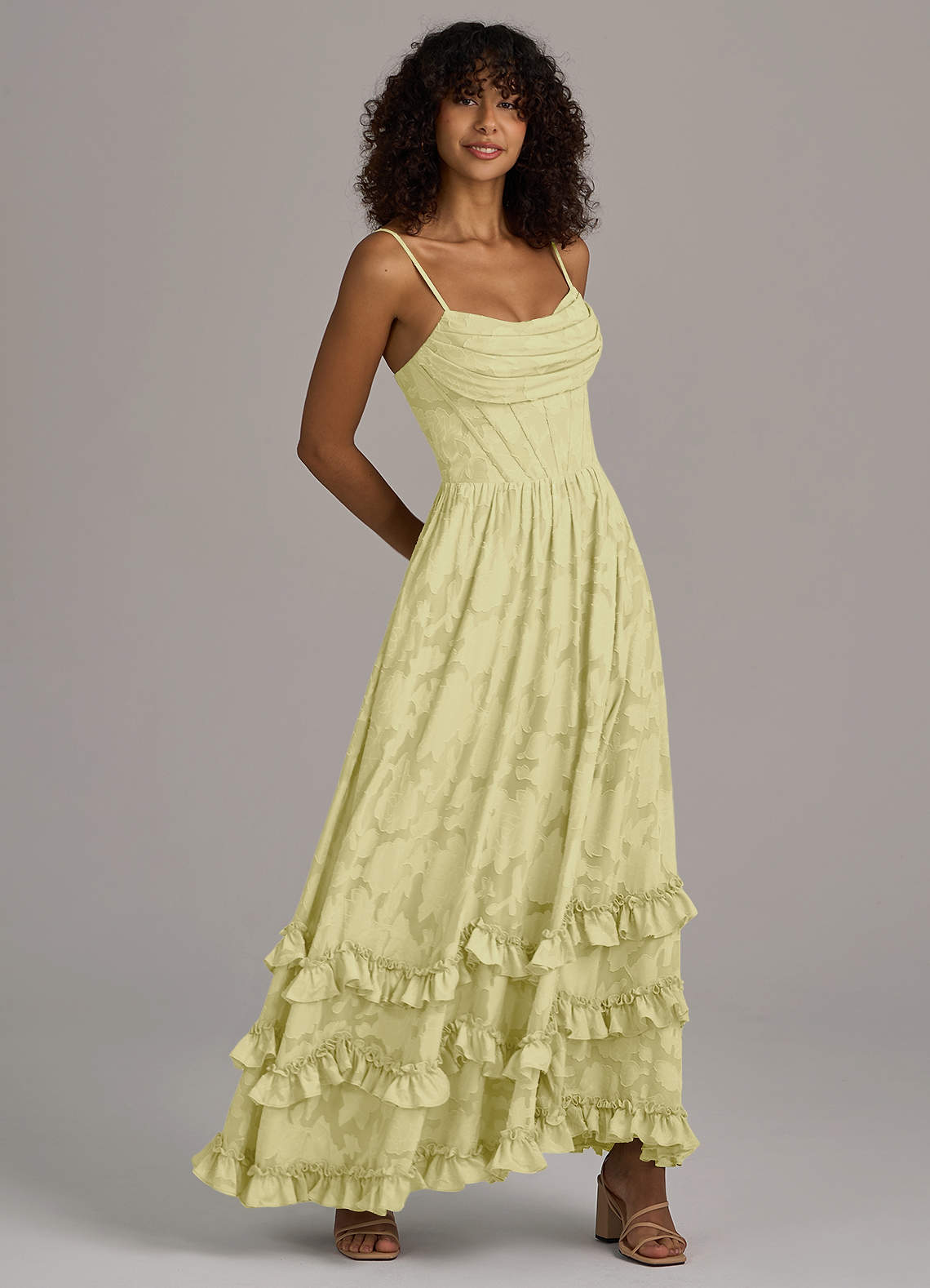 Azazie Lettie Lemon Sorbet Floral Burnout Bridesmaid Dresses | Azazie