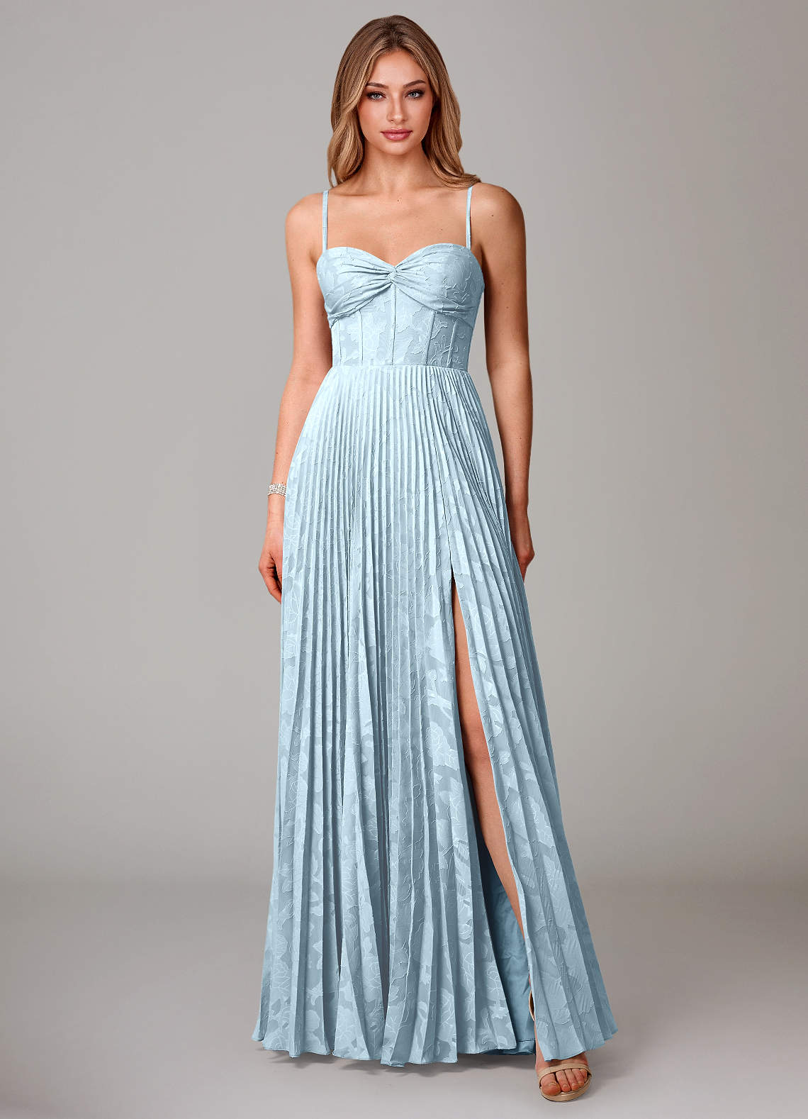 Azazie Akiko Bridesmaid Dresses Sky Blue A-Line Sweetheart Neckline Floral Burnout Dress image1