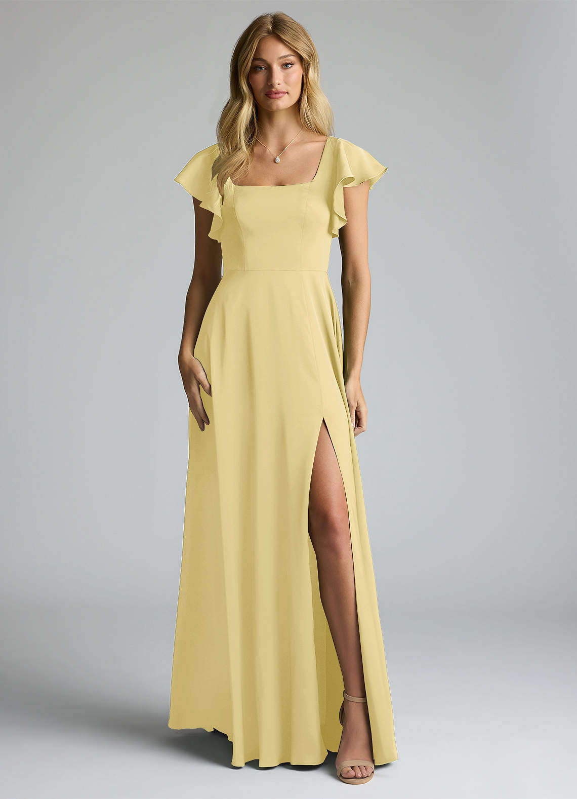 Azazie Bondi Bridesmaid Dresses Lemon Sorbet A-Line Bow Stretch Satin Dress image4