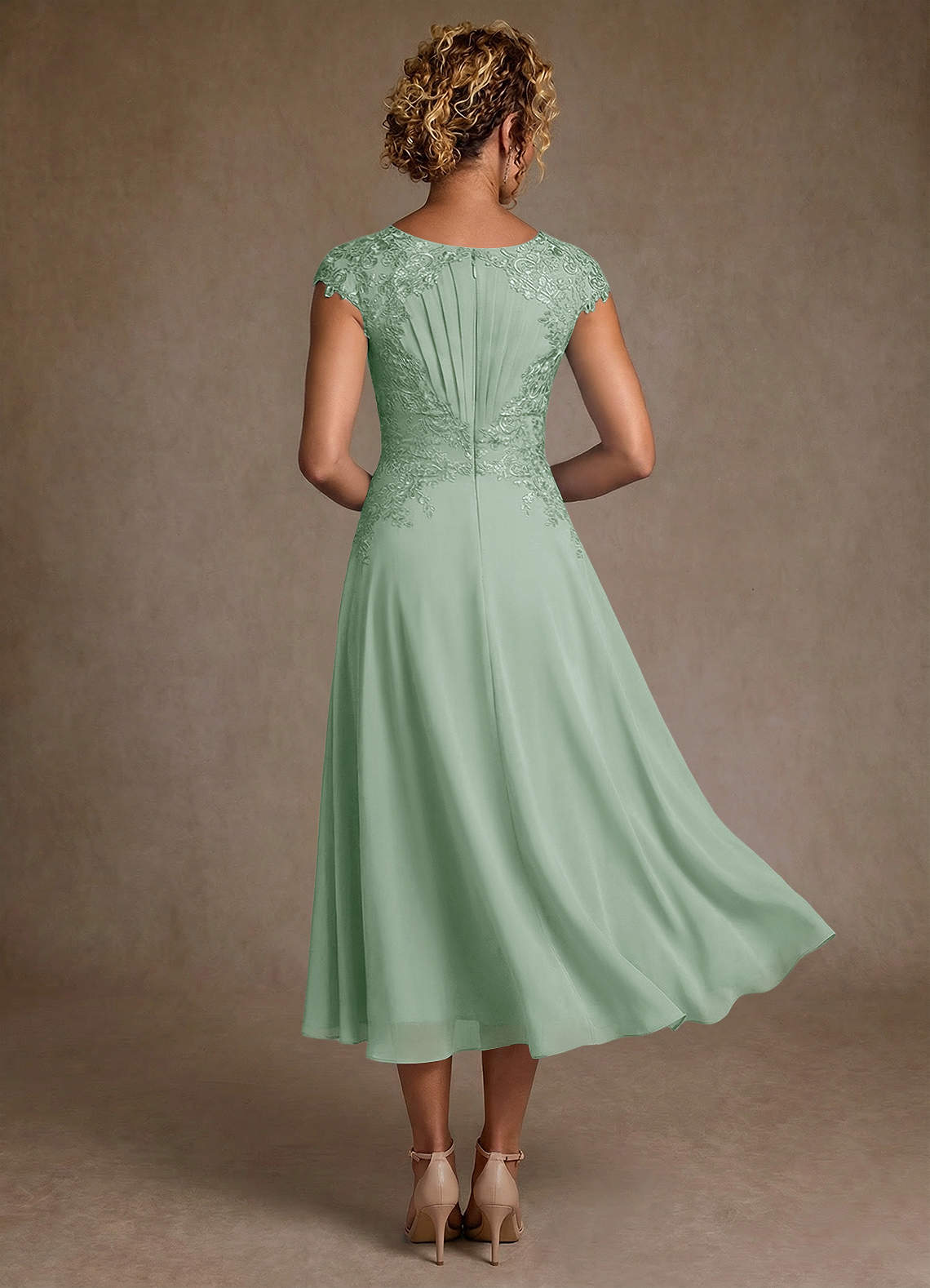Azazie Crista Mother of the Bride Dresses Agave A-Line Lace Chiffon Dress image1