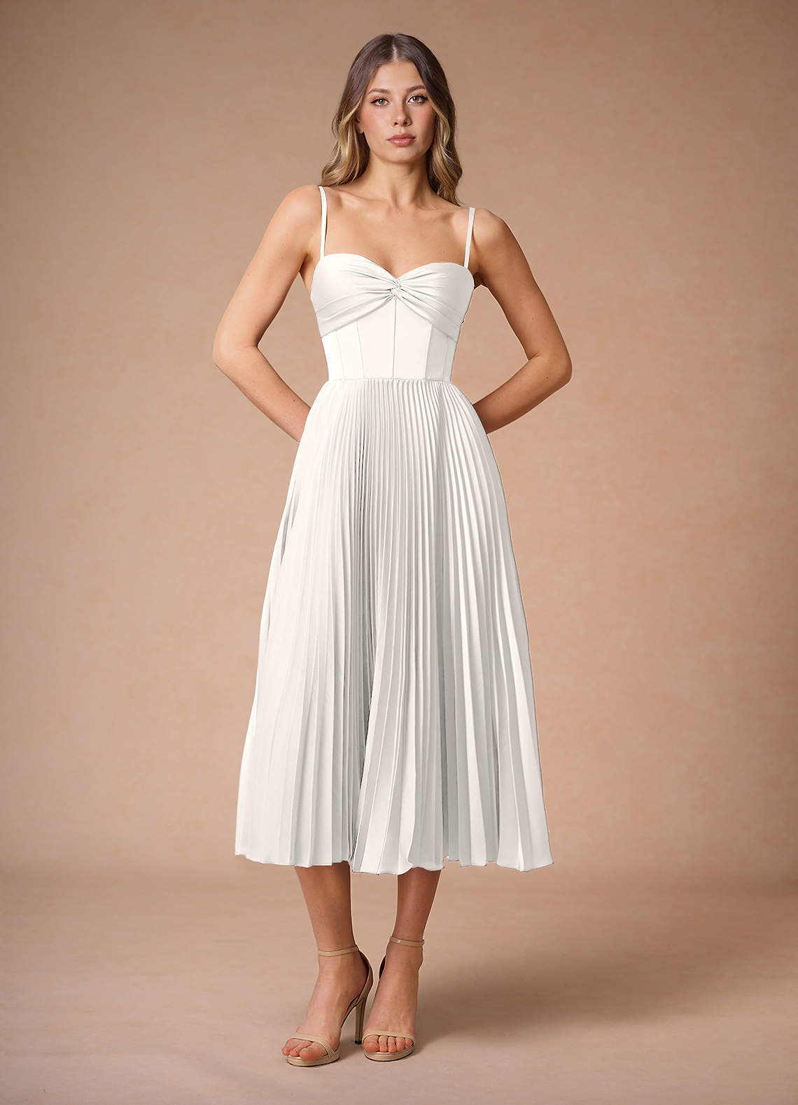 Léna White Pleated Midi Dress | Azazie UK