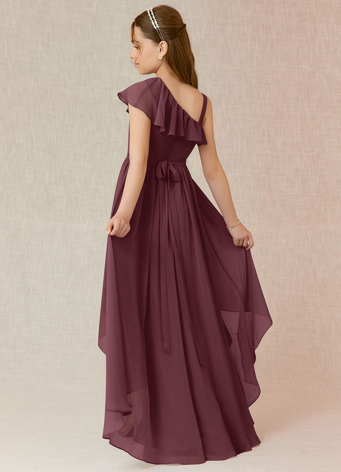 Azazie Mango Junior Sangria A-Line Ruched Chiffon Dress image1