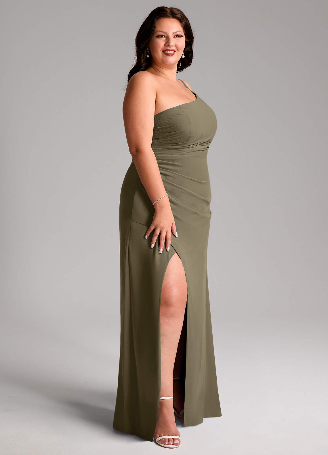 Azazie Eren Jurken voor bruidsmeisjes Jurk van Chiffon met Kolom One-Shoulder Wilgengroen image11