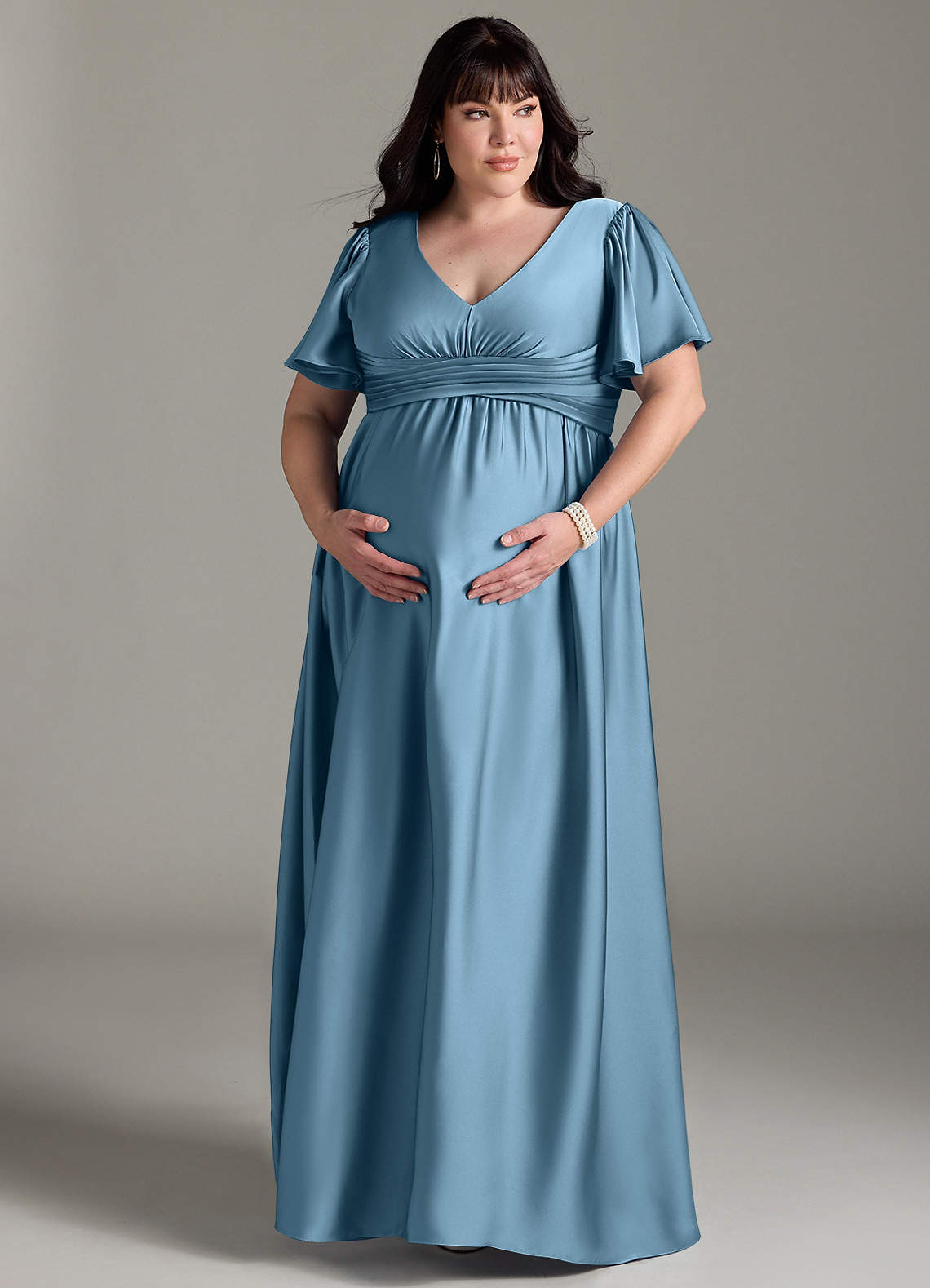 Azazie Verna Maternity Bridesmaid Dresses A-Line Ruched Stretch Satin Floor-Length Dress image12