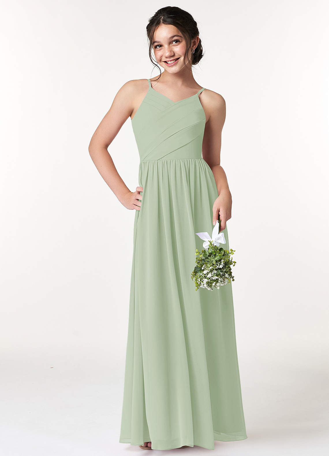 Dusty Sage Azazie Cora Junior Junior Bridesmaid Dresses | Azazie