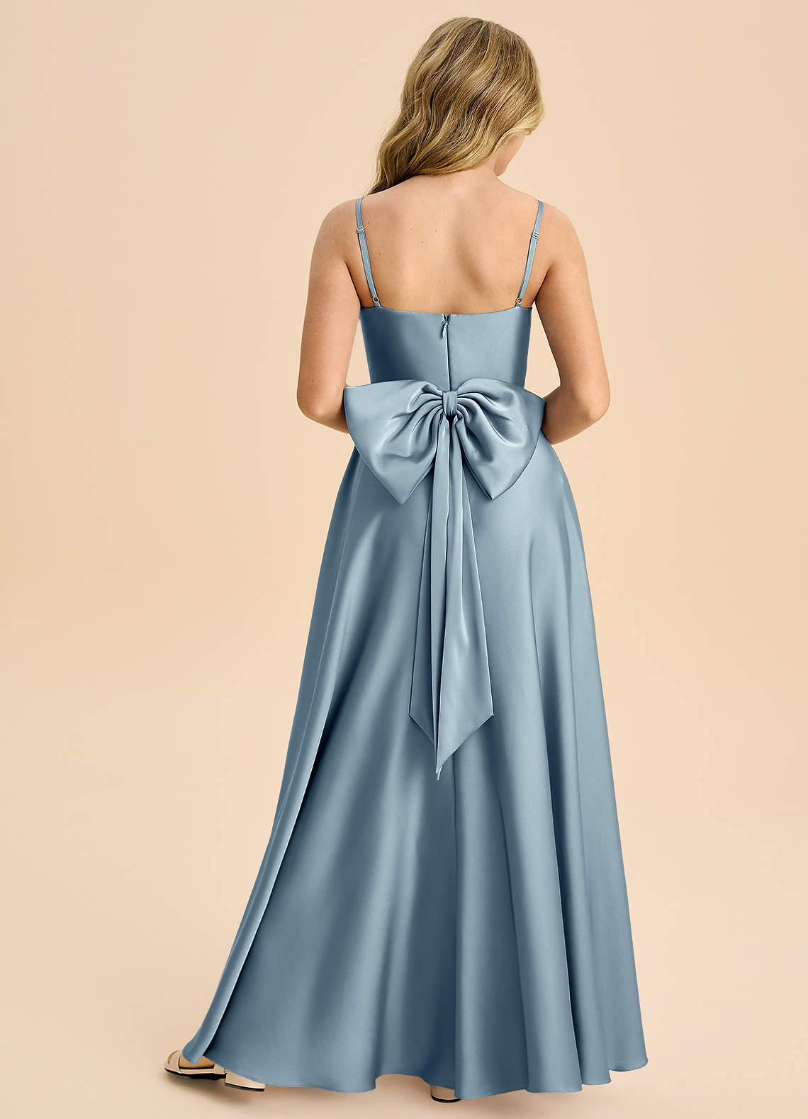 Azazie Bear Junior Dusty Blue A-Line Sweetheart Neckline Stretch Satin Dress image1