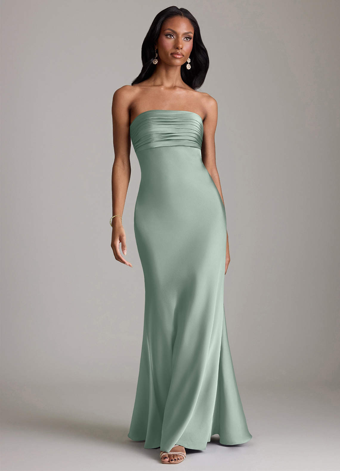 Azazie Saylor At-home Try On Dresses Agave Mermaid Strapless Stretch Satin Dress image1