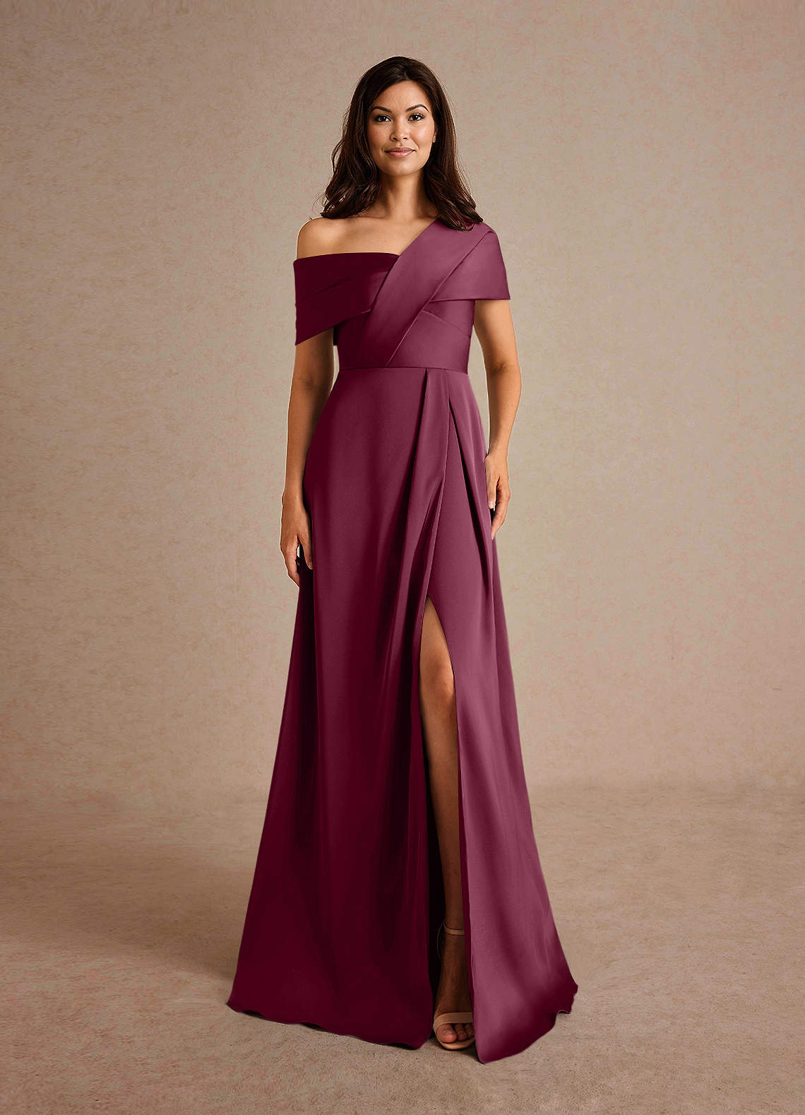 Azazie Milton Abiti per la Madre della Sposa Abito A-Line in Raso Elasticizzato Plissettato Gelso image6