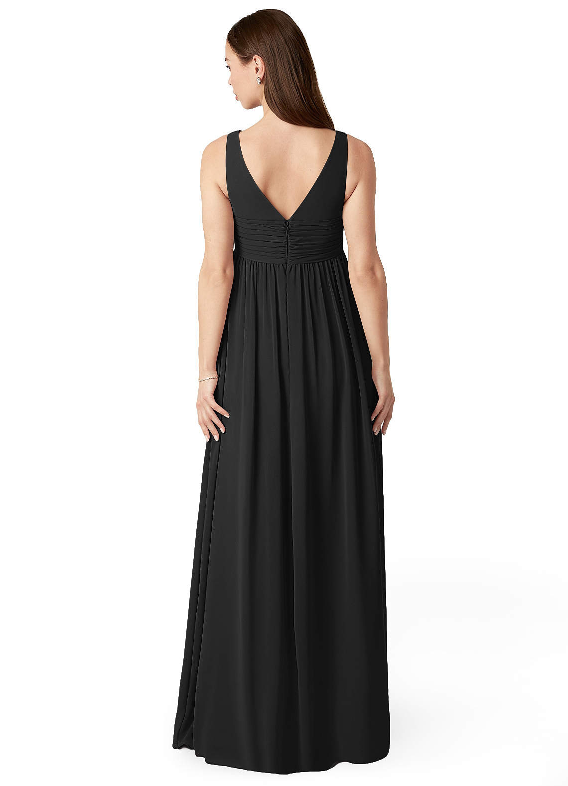 Azazie Yetta Maternity Bridesmaid Dresses A-Line V-Neck Gathered Chiffon Floor-Length Dress image1