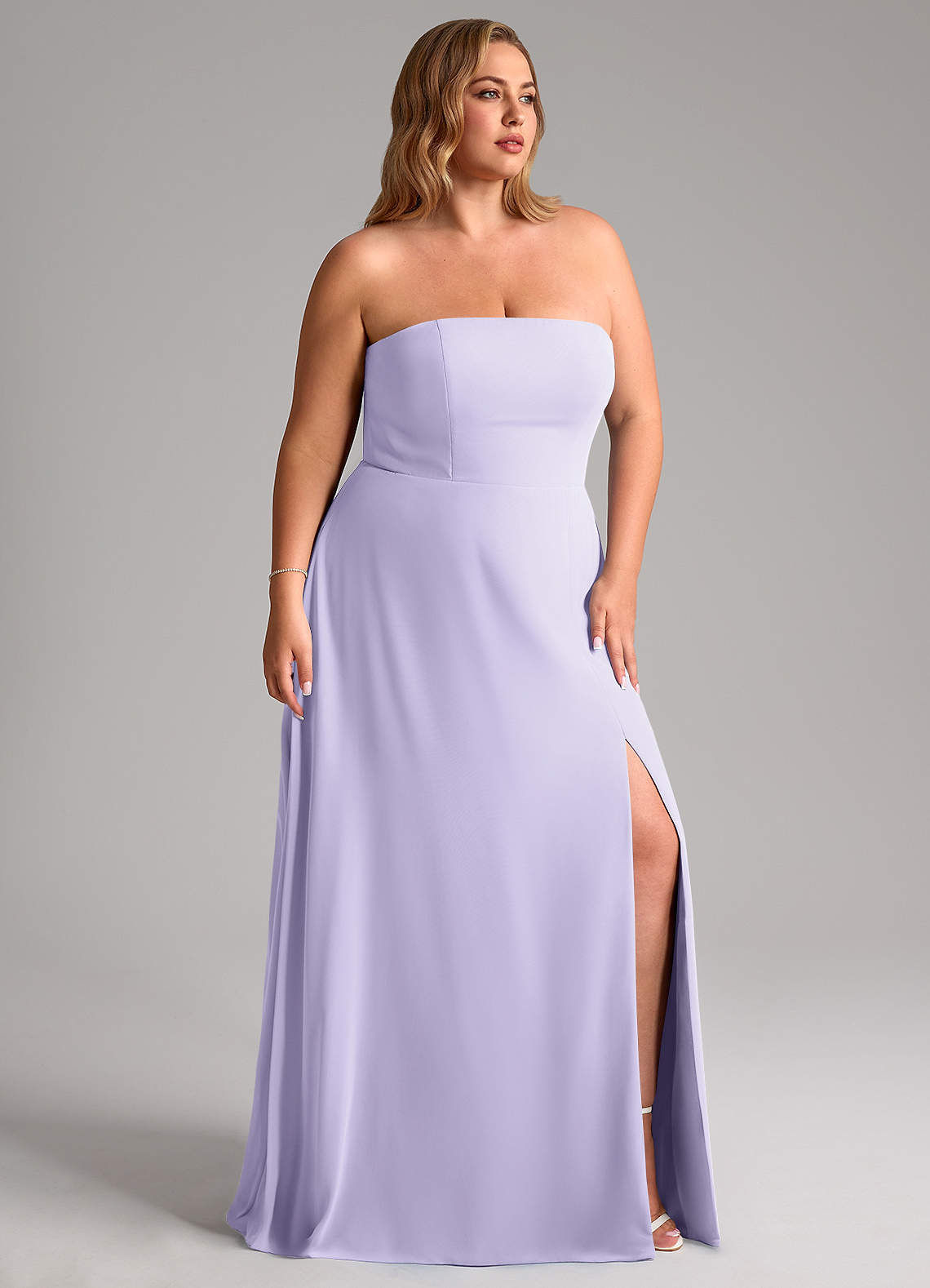 Azazie Wren Abiti da Damigella Abito Convertibile A-Line in Chiffon Spacco Laterale Lilla image11