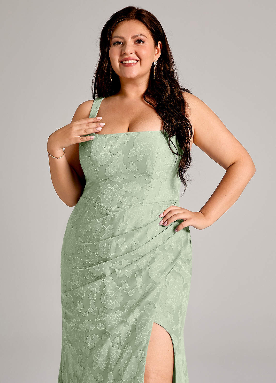 Azazie Mero Bridesmaid Dresses Dusty Sage Sheath Pleated Floral Burnout Dress image10