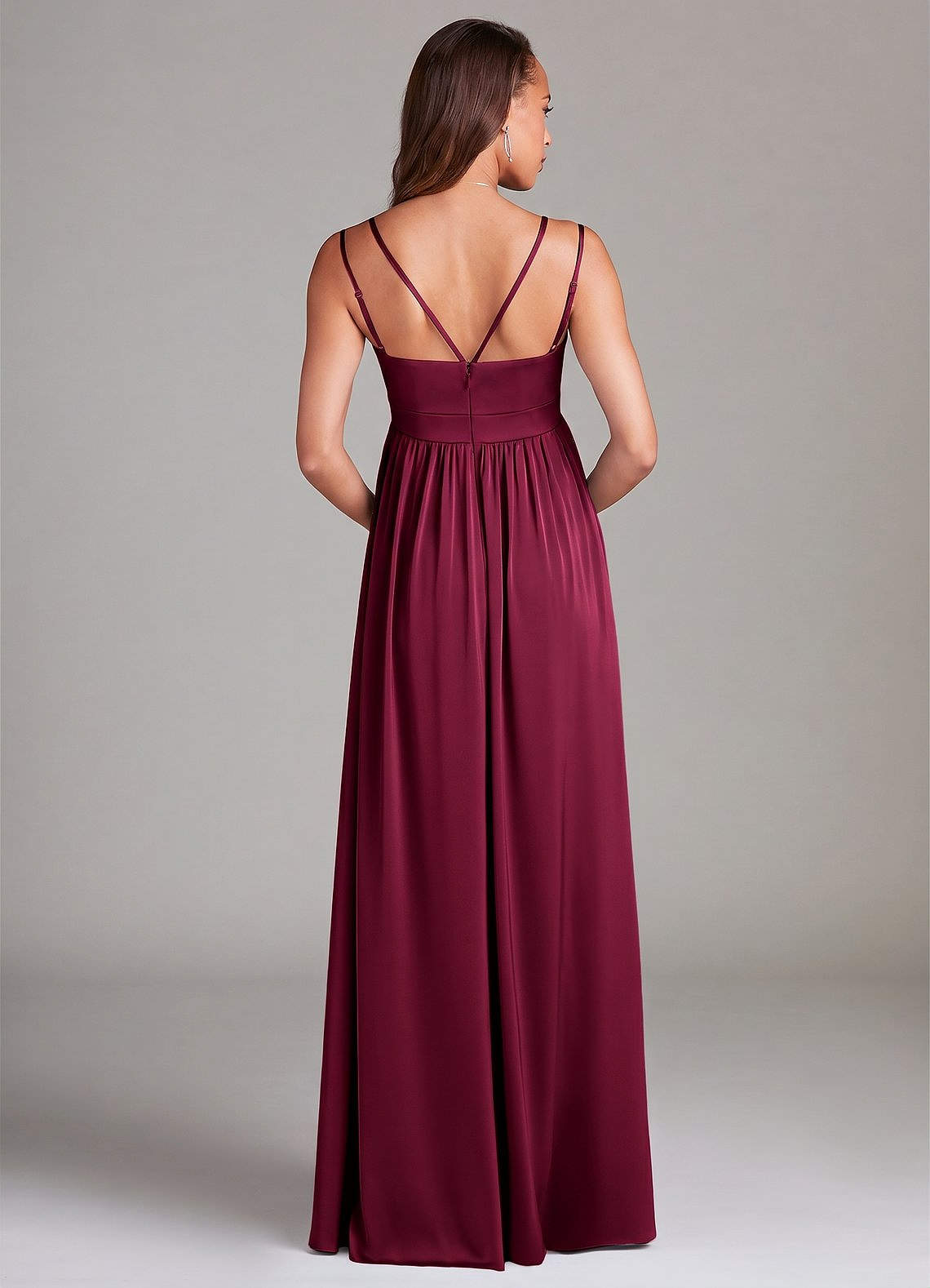 Azazie Emree Maternity Bridesmaid Dresses A-Line Stretch Satin Floor-Length Dress with Pockets image1