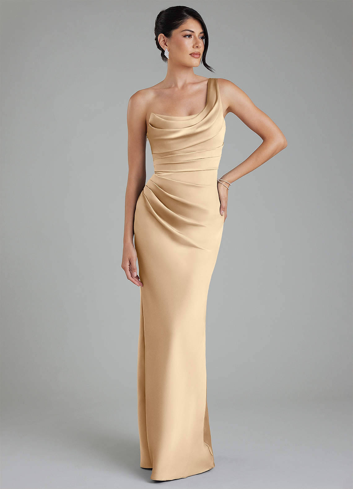 Azazie Sabrina Bridesmaid Dresses Champagne Mermaid Corset Stretch Satin Dress image6