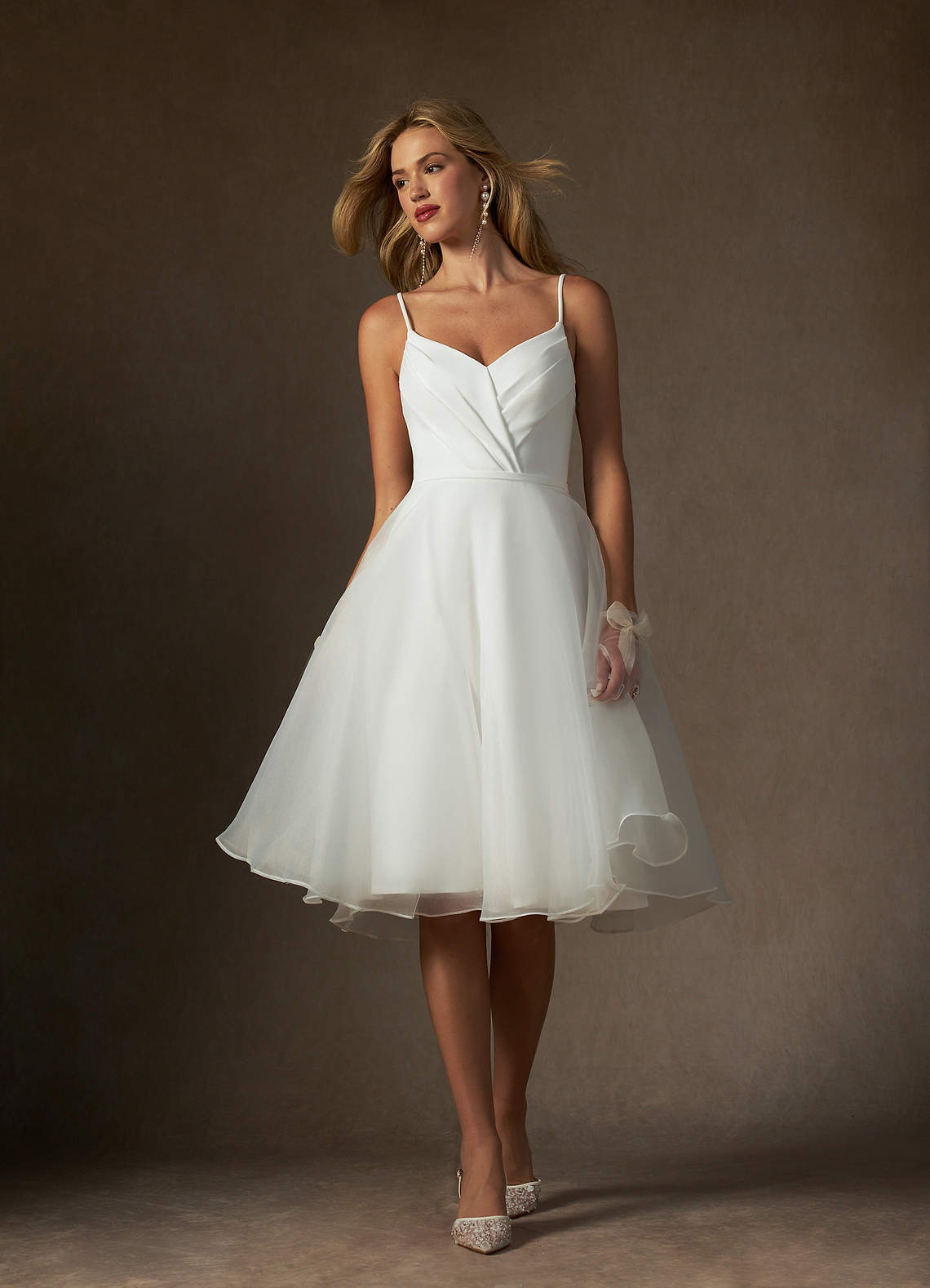 Azazie Ardea Wedding Dresses Diamond White A-Line V-Neck Pleated Stretch Crepe Dress image1