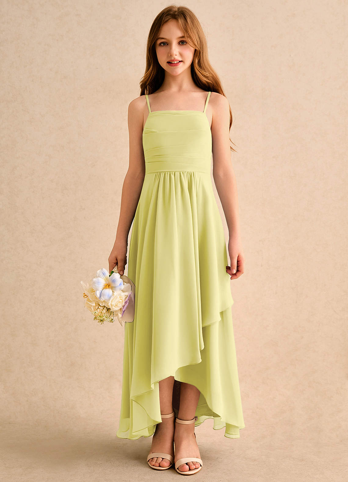 Azazie Twilight Dance Girls Formal Flower Girl Dresses Lemon Sorbet A-Line Pleated Chiffon Dress image2