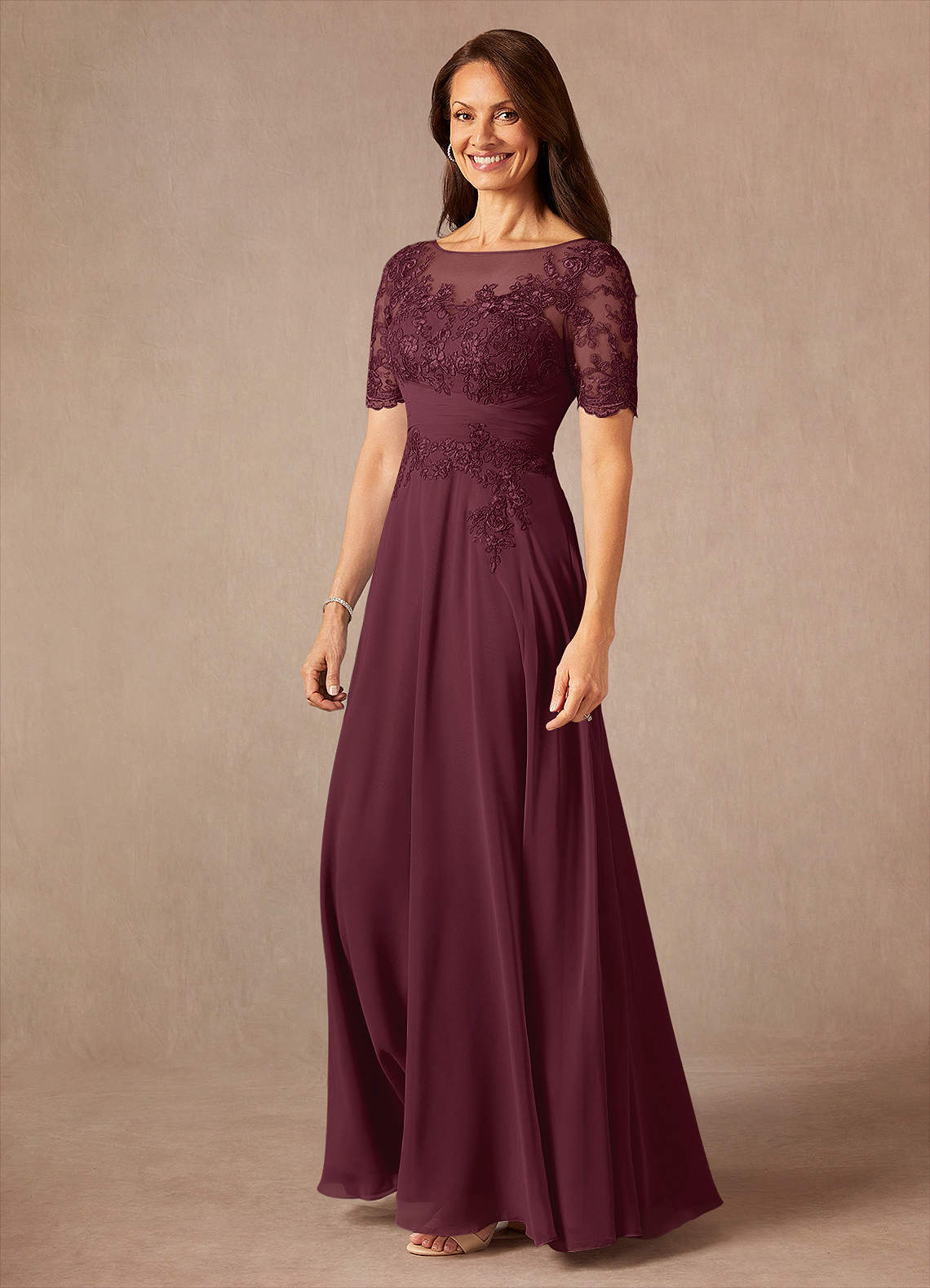 Azazie Raissa Mother of the Bride Dresses Cabernet A-Line Lace Chiffon Dress image2