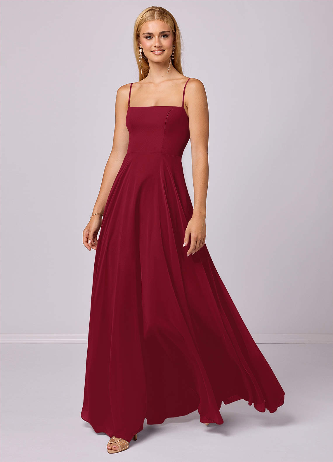 Barbie ♥ Azazie Robes de demoiselle d'honneur Robe Trapèze en Mousseline de soie Bourgogne image1
