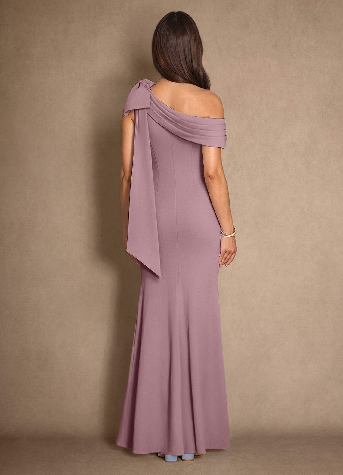 Azazie Myers Mother of the Bride Dresses Dusty Rose Mermaid Pleated Stretch Crepe Dress image1