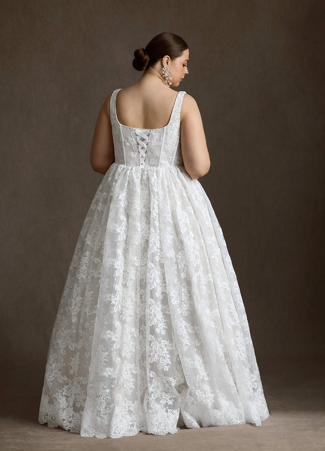Azazie Geneva At-home Try On Dresses Diamond White Ball-Gown Square Neckline Lace Dress image8