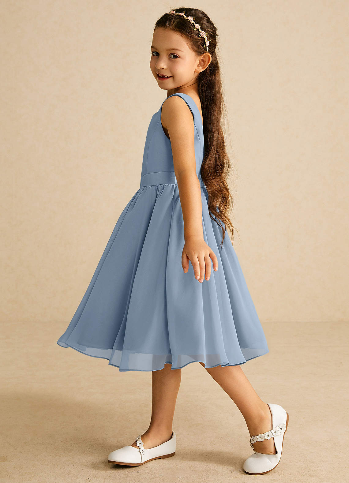 Azazie Ari Flower Girl Dresses Dusty Blue A-Line Sleeveless Chiffon Dress image3