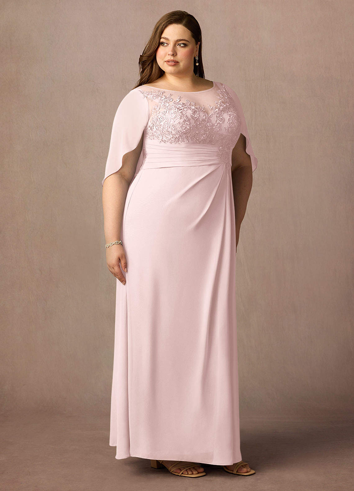 Azazie Hera Mother of the Bride Dresses Blushing Pink A-Line Lace Capelet Chiffon Dress image9