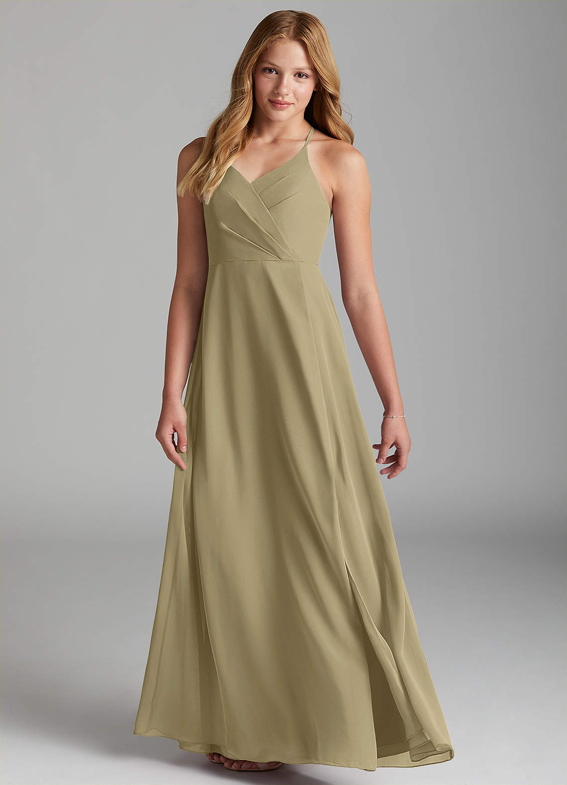 Azazie Davis Junior A-Linie Chiffon Kleid Moosgrün image1