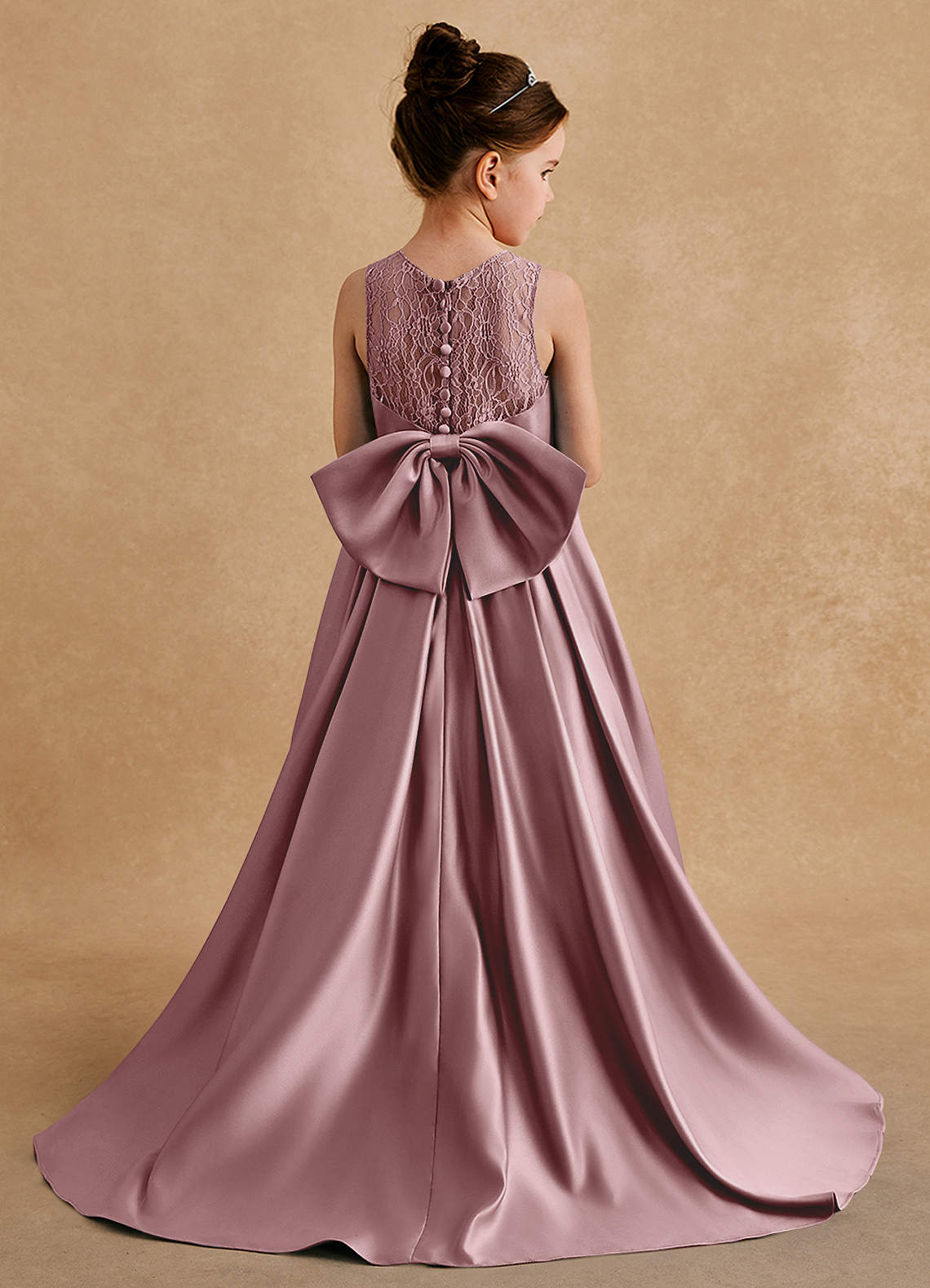 Azazie Sammy Flower Girl Dresses Dusty Rose A-Line Lace Matte Satin Dress image1