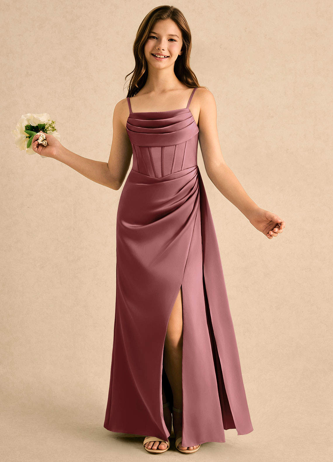 amethyst formal dresses Azazie A-Line/Princess Cowl Neck Floor-Length Stretch Satin Girl amethyst ball gown