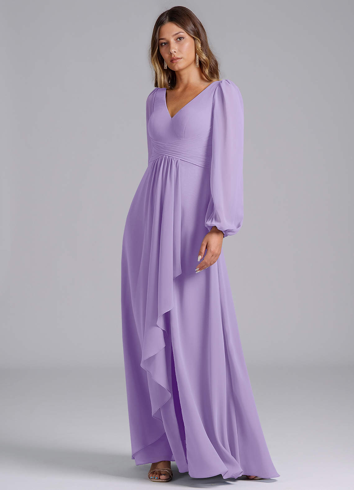 knee length dresses for ladies Lilac Long sleeves Overskirt A-line Evening Dresses – Ballbella main image 0