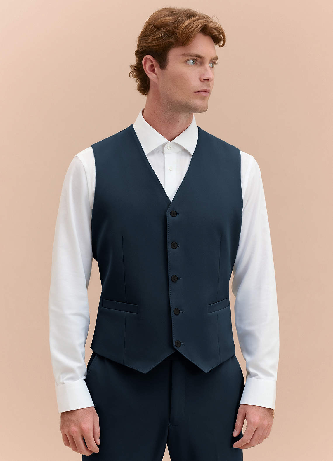 front James Navy Blue Structured Stretch Suit Vest