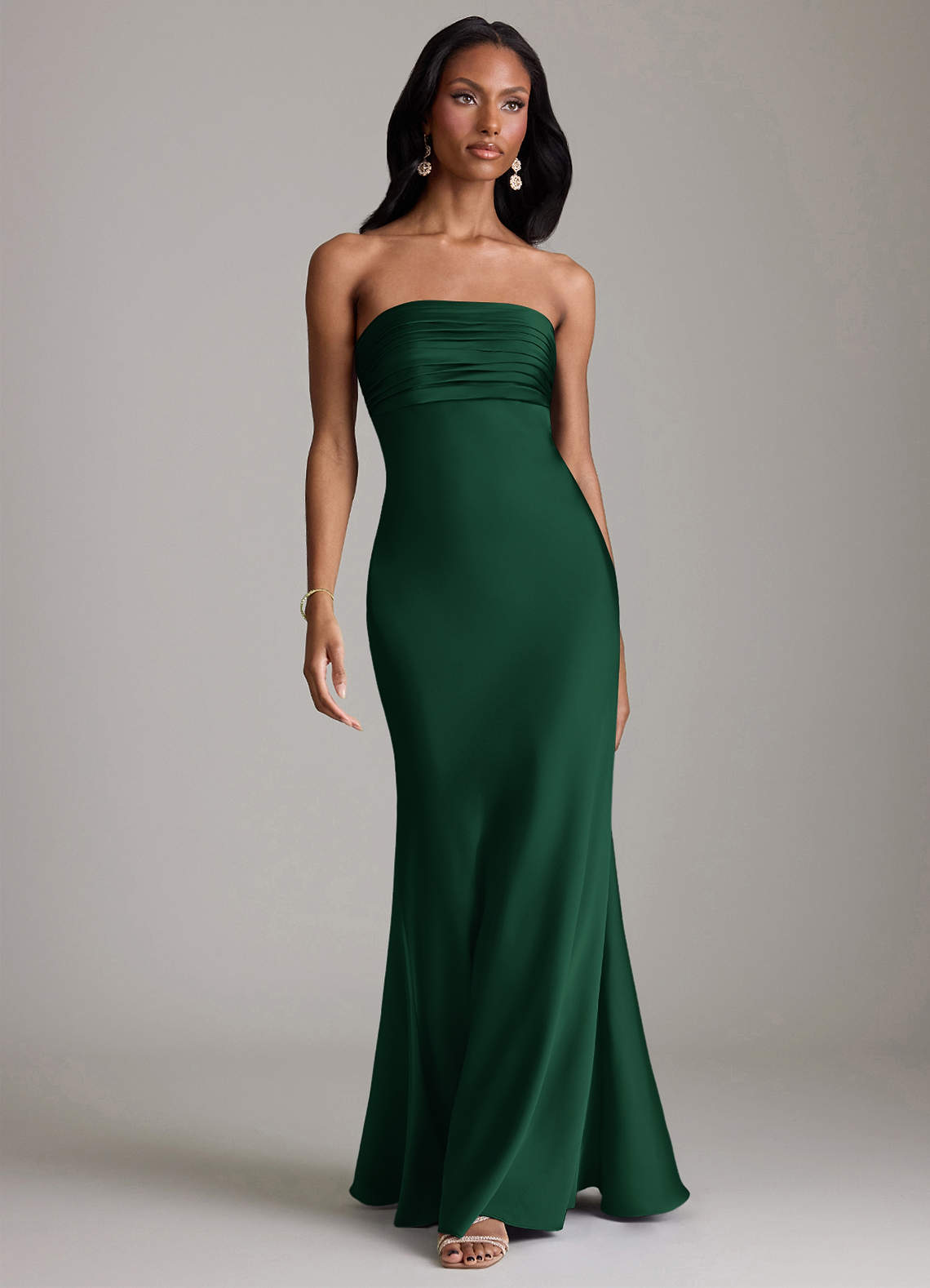 Azazie Saylor Dark Green Stretch Satin Bridesmaid Dresses | Azazie UK