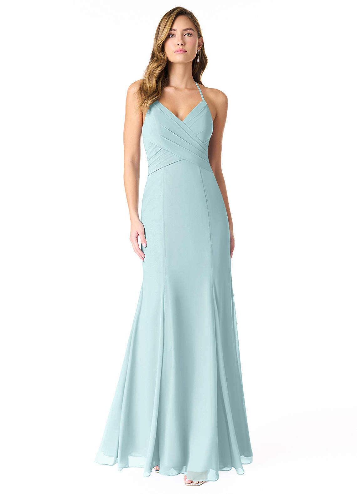 Azazie Carolina Bridesmaid Dresses Mist Mermaid Ruched Chiffon Dress image1