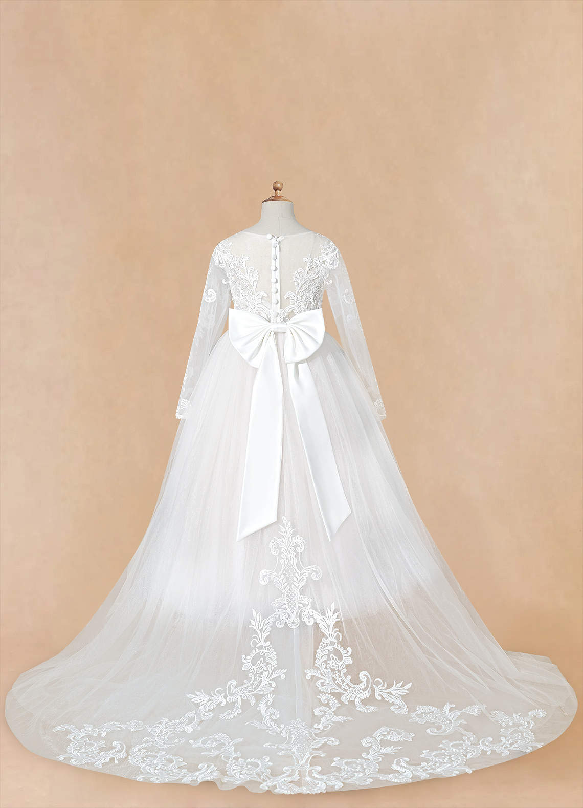 Azazie Elodie Flower Girl Dresses Ivory White Ball-Gown Lace Dress image12