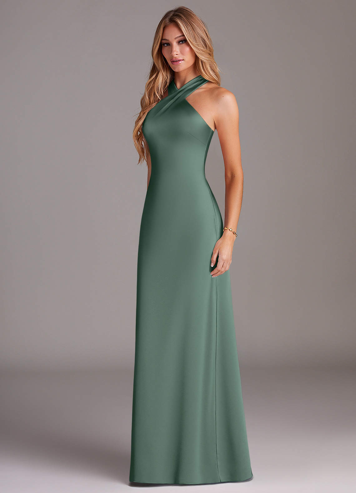 Azazie Doretta Bridesmaid Dresses Eucalyptus Mermaid Pleated Stretch Satin Dress image4