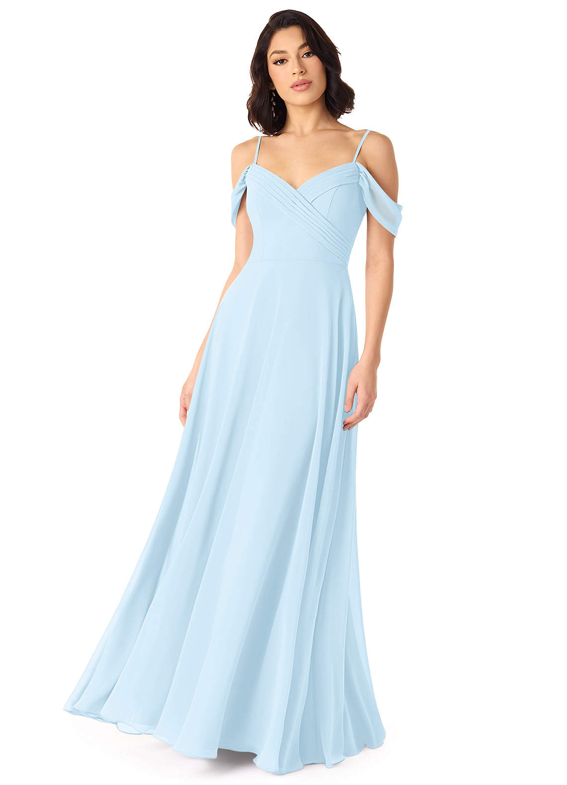 Azazie Tancie Abiti da Damigella Abito Convertibile A-Line in Chiffon a Spalla Scoperta Azzurro image1